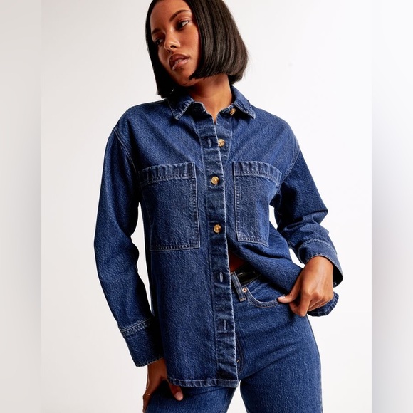 Abercrombie & Fitch Jackets & Blazers - Abercrombie & Fitch Blue Denim Shirt Shacket Sz XS Oversized